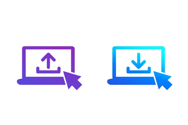 Iconen uploaden en downloaden met een laptop — Stockvector