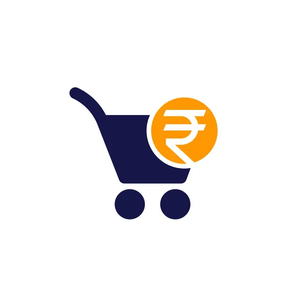 Procesamiento de pedidos, carrito de compras con icono de rupia — Vector de stock
