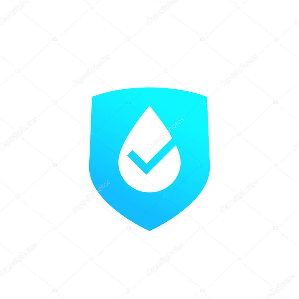 Waterproof, water resistant vector icon with a shield, eps 10 file, easy to edit