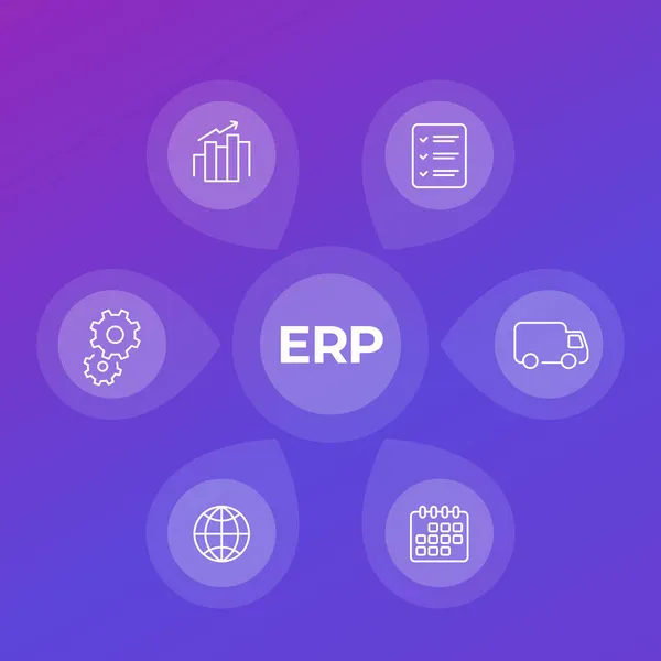 Iconos de línea de software ERP, infografías vectoriales — Vector de stock