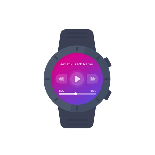 Musikplayer für Smartwatch, Vektorschnittstelle — Stockvektor