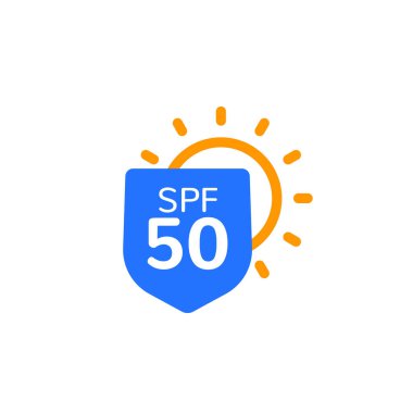 UV koruması, SPF 50 simgesi, vektör etiketi