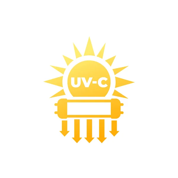 UV-C light for disinfection icon with sun and lamp — Stock Vector