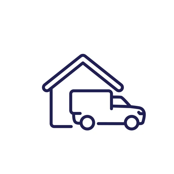 Home delivery line icon, van and house — Stockvektor