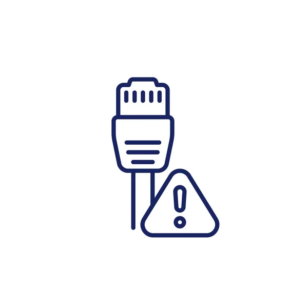 Ethernet cable and warning line icon — Vetor de Stock