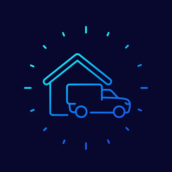 Home delivery line icon, van and house vector — Vetor de Stock