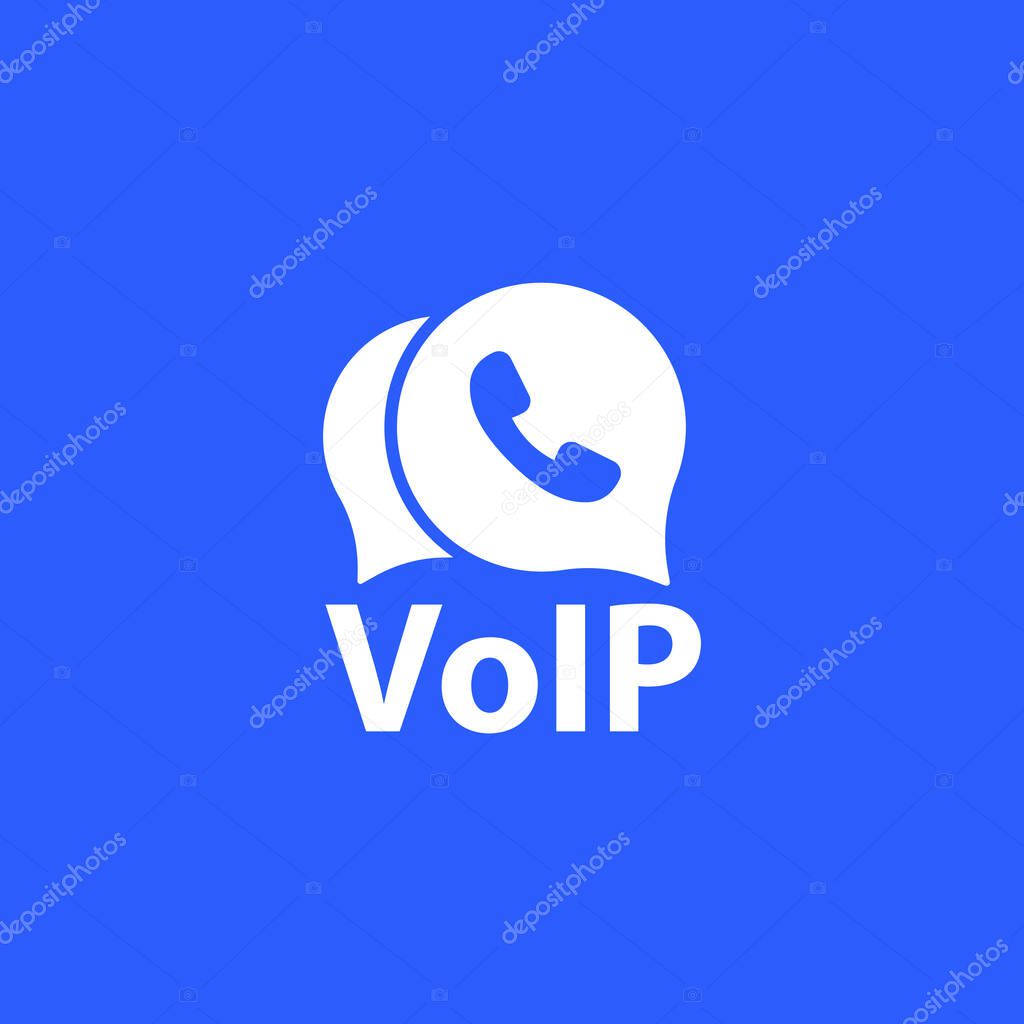 Voip telephony vector icon on blue, eps 10 file, easy to edit