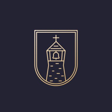 Çan kulesiyle kilise, çizgi logosu tasarımı