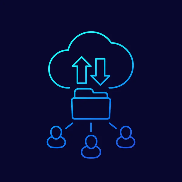 Folder chmury i ikona wektora linii użytkowników — Wektor stockowy