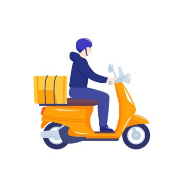 kurye scooter kullanıyor, teslimat işçisi vektörü.