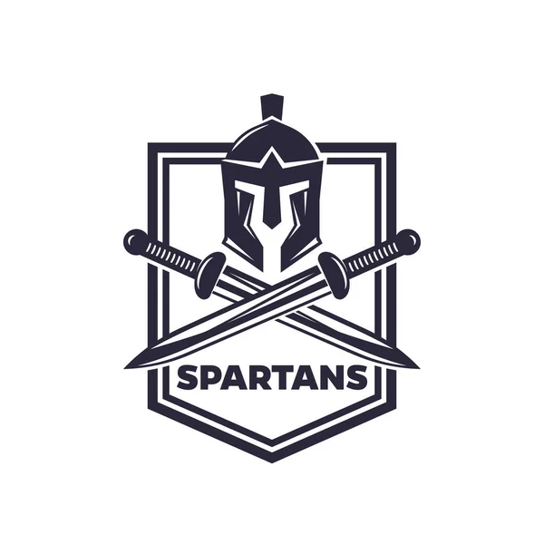 Espartanos emblema vectorial con casco y espadas — Vector de stock