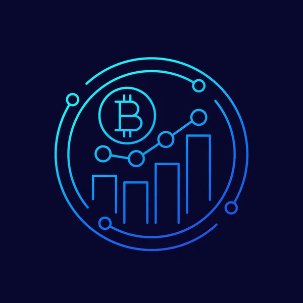 Icono de crecimiento bitcoin con gráfico, diseño lineal — Vector de stock