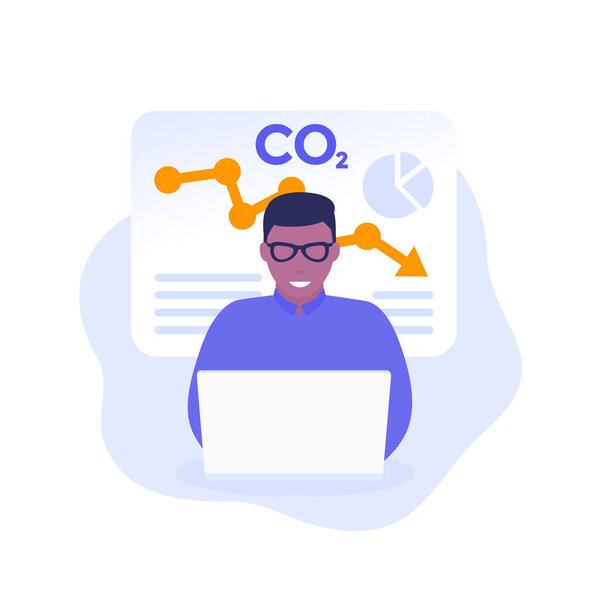 Co2 gas, carbon emission reduction, analyzing data — Stock Vector