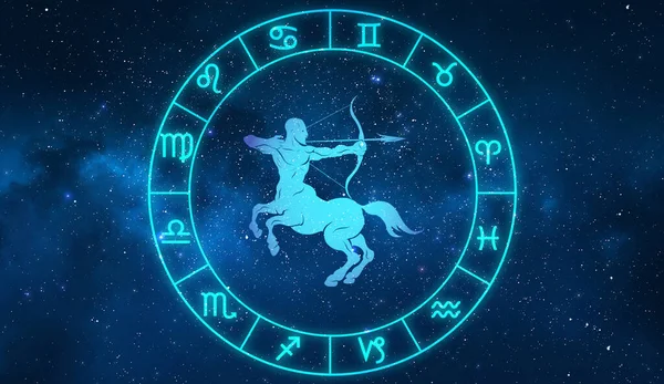 Horóscopo Sagitario Signo Doce Zodiaco Con Estrellas Galácticas Fondo — Foto de Stock