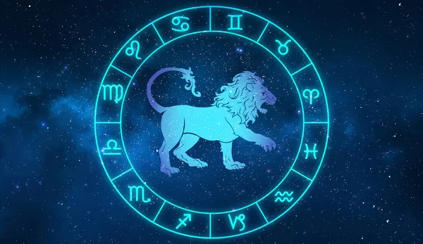 Leo Horoskop Tecken Tolv Zodiak Med Galaxstjärnor — Stockfoto