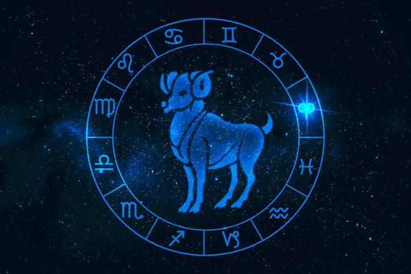 Aries Horoskop Znak Dwunastu Zodiaku Tła Gwiazd Galaktyki Grafika Myślenia — Zdjęcie stockowe