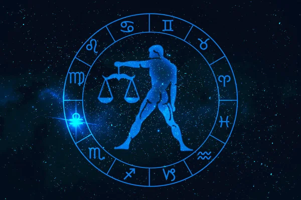 Libra Horoskop Znak Dwunastu Zodiaku Tle Gwiazd Galaktyki Grafika Myślenia — Zdjęcie stockowe