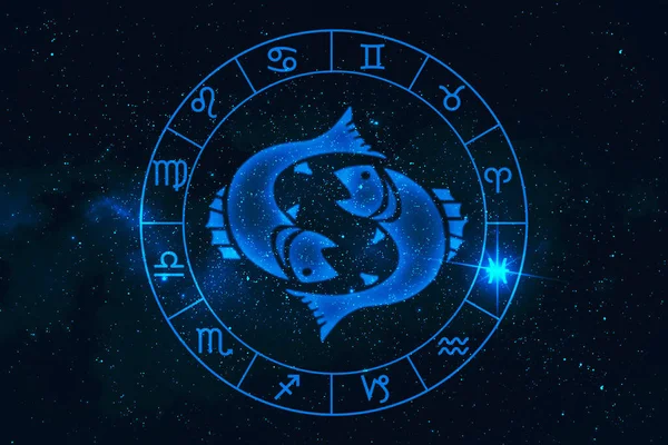 Pisces Horoscope Sign Twelve Zodiac Galaxy Stars Background Graphic Polygon — Stock Photo, Image