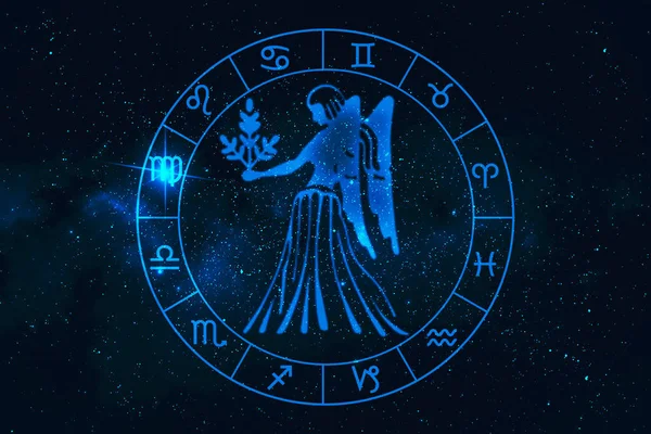 Znak Virgohoroscope Dwunastu Zodiaku Tłem Gwiazd Galaktyki Grafika Myślenia Wieloboku — Zdjęcie stockowe