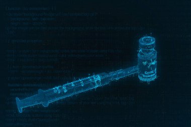 COVID-19 aşı ve şırınga, dünya çapındaki mevcut ağır salgın olan koronavirüsün yayılmasını önlemek için teknoloji konsepti.