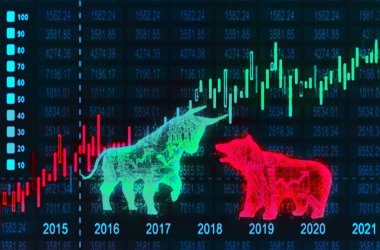 Borsa veya Finansal Yatırım için uygun fütüristik bir fikir olan Bullish ve Bearish Borsası Sanatı kavramını benimse