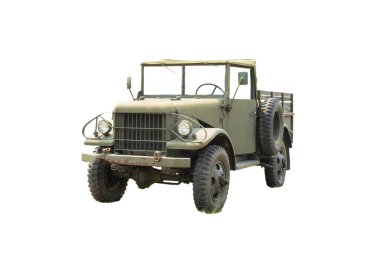 Beyaz arka plan üzerinde izole stüdyoda görüntü eski bir ordu jeep Park 