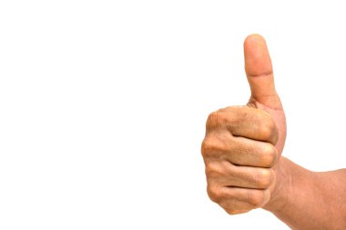 Erkek el hareketi başparmağını kaldırır, tamam, kabul, başarı gibi. 