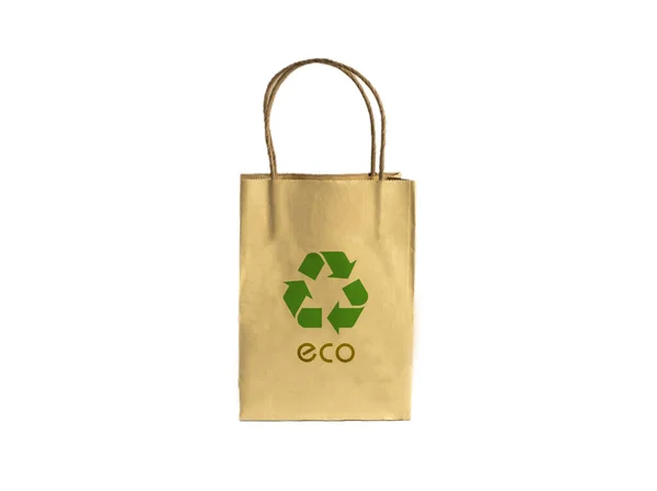 Bolsa Compras Marrom Com Símbolo Reciclagem — Fotografia de Stock