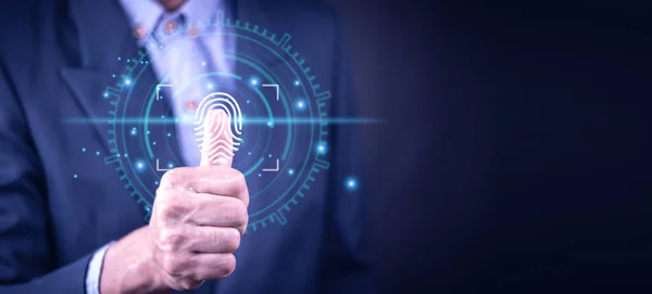Futuristisk Digital Behandling Fingeravtrycksläsare För Biometrisk Identifiering Koncept För Övervakning — Stockfoto