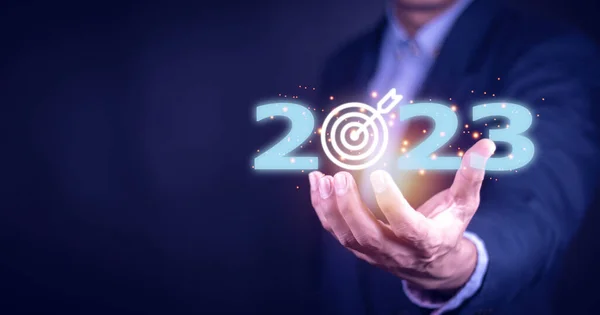 Business Target Goal New Year 2023 Concept Hand Holding 2023 — Stok fotoğraf