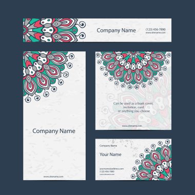 Retro kartvizit ayarlayın. vektör arka plan. kart veya davetiye. Vintage dekor elementleri. el çekilmiş arka plan. islam, Arapça, Indian, Osmanlı motifleri.