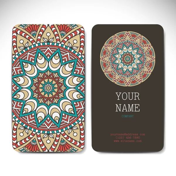 Set retro business card. Vector background. Card or invitation. Vintage decorative elements. Hand drawn background. Islam, Arabic, Indian, ottoman motifs. — Stock Vector