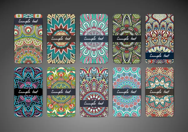 Conjunto tarjeta de visita retro. Fondo vectorial. Tarjeta o invitación. Elementos decorativos vintage. Fondo dibujado a mano. Islam, árabe, indio, motivos otomanos . — Vector de stock