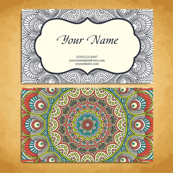 Set retro business card. Vector background. Card or invitation. Vintage decorative elements. Hand drawn background. Islam, Arabic, Indian, ottoman motifs. — Stock Vector