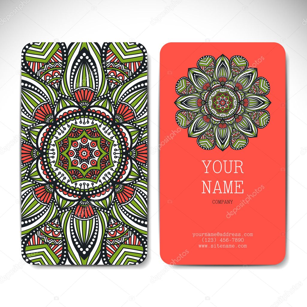 Set retro business card. Vector background. Card or invitation. Vintage decorative elements. Hand drawn background. Islam, Arabic, Indian, ottoman motifs.