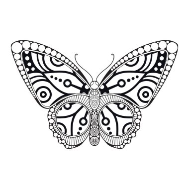 vektör kelebeği siyah beyaz element çizgi çizimi tasarımı