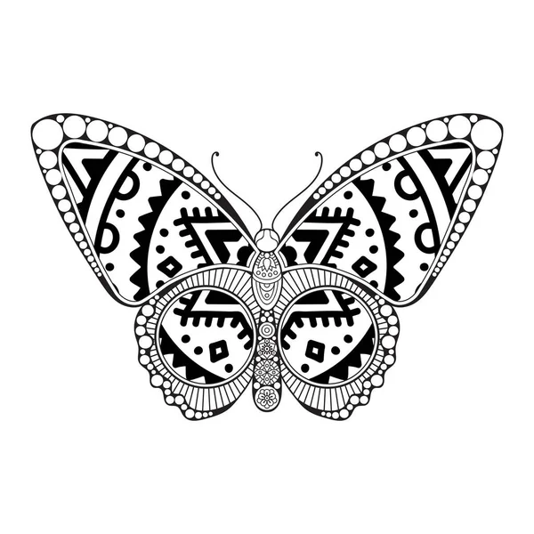 Vector butterfly black and white element line art print design — Stock Vector