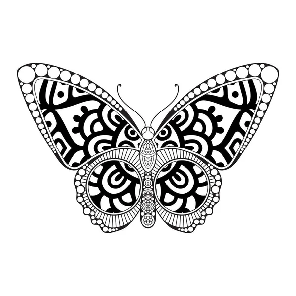 Vector butterfly black and white element line art print design — Stock Vector