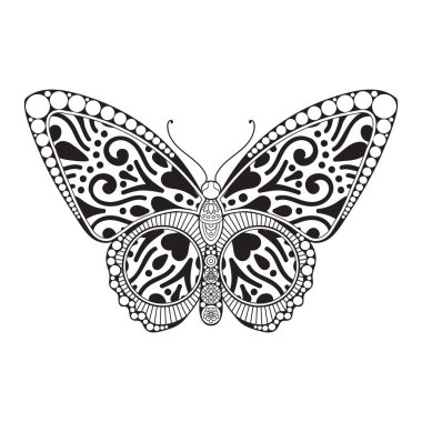 vektör kelebeği siyah beyaz element çizgi çizimi tasarımı