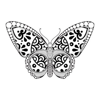 vektör kelebeği siyah beyaz element çizgi çizimi tasarımı