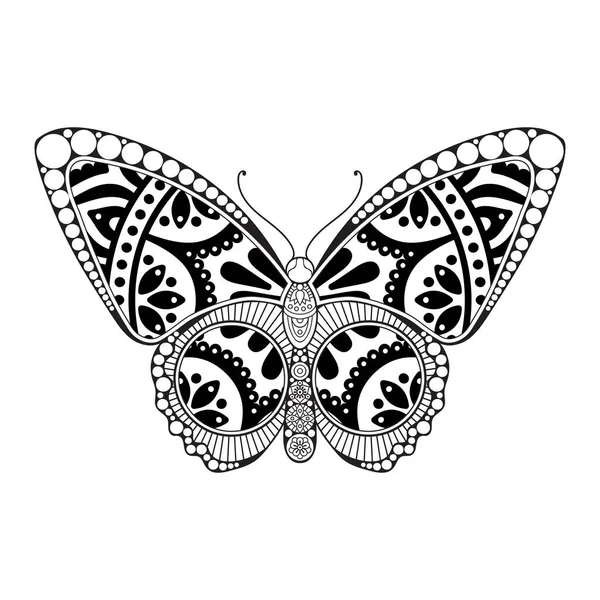 Vector vlinder zwart-wit element lijn art print ontwerp — Stockvector