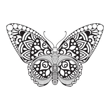 vektör kelebeği siyah beyaz element çizgi çizimi tasarımı