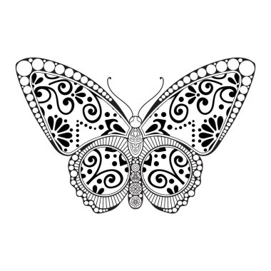 vektör kelebeği siyah beyaz element çizgi çizimi tasarımı