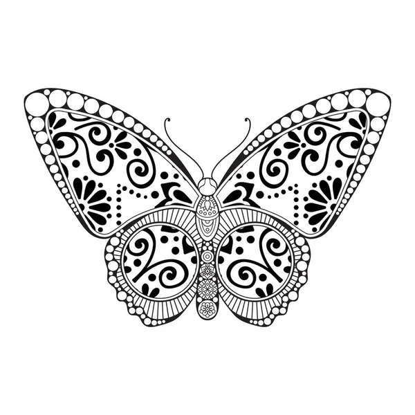 Vektör kelebeği siyah beyaz element çizgi çizimi tasarımı — Stok Vektör