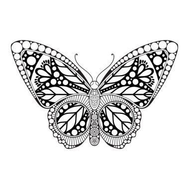 vektör kelebeği siyah beyaz element çizgi çizimi tasarımı