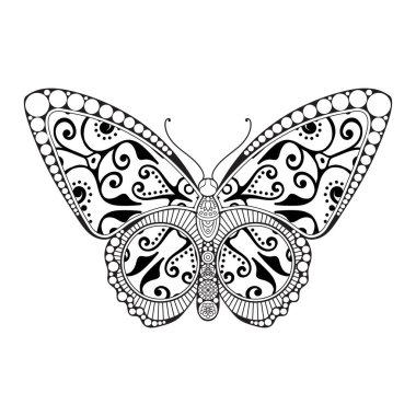 vektör kelebeği siyah beyaz element çizgi çizimi tasarımı