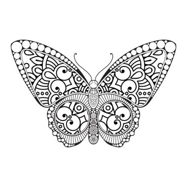 vektör kelebeği siyah beyaz element çizgi çizimi tasarımı