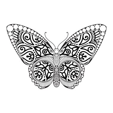 vektör kelebeği siyah beyaz element çizgi çizimi tasarımı