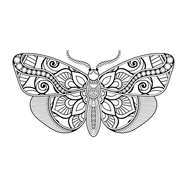 Vector butterfly black and white element line art print design — Stock Vector