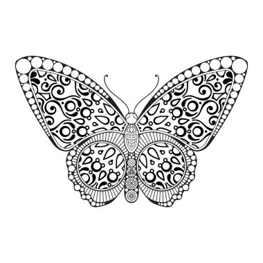 vektör kelebeği siyah beyaz element çizgi çizimi tasarımı